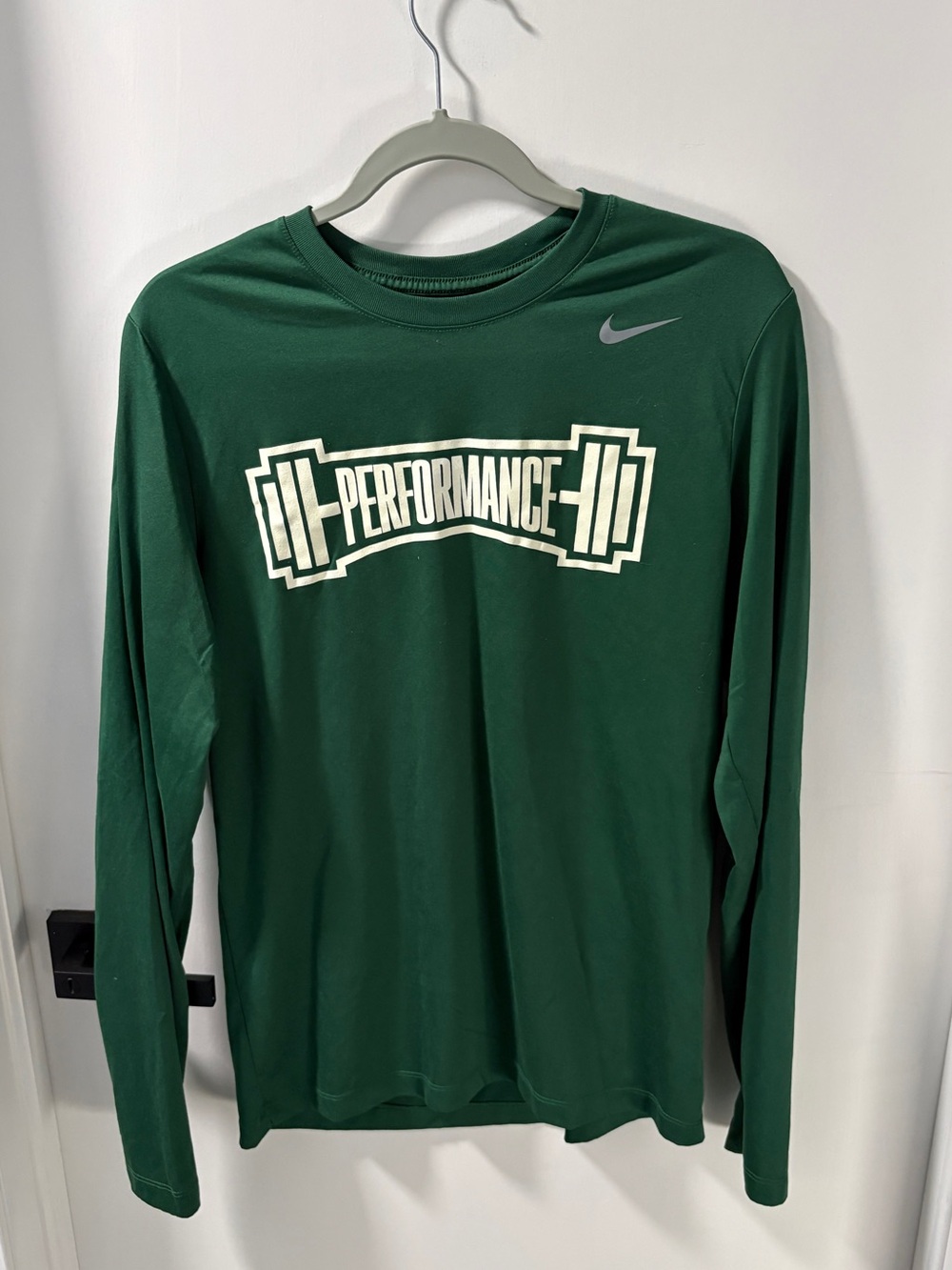 Nike Green Long Sleeve Performance Tee with White Logo